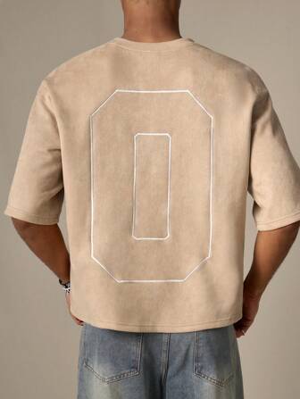 SWAVVY Herren gestrickte modische lässige weite Numerical Stickerei Kurzarm T-Shirt, Sommer, Schule