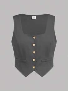 Girlism 两件套少女休闲日常通勤优雅灰色开衫西装外套搭配宽松阔腿裤套装，休闲日常两件套，女童套装，亲子装，校服，适合情人节、约会、聚会等场合。 - 灰色 - 查看 7