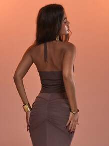 MUSERA 极致深V露背吊带荷叶边网纱丁字连体衣，性感节日伊比沙岛风情，适合春夏度假休闲穿着，也适合春夏假期、假日音乐会、约会之夜和复活节等场合。 - 咖啡棕 - 查看 4