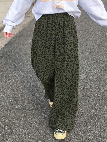 FRIFUL 女士休闲豹纹阔腿裤