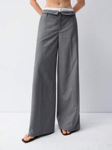 LYSMO 2025 New Arrival Summer Pinstripe Cuffed Waistband Seam Suit Pants - Grey - View 5