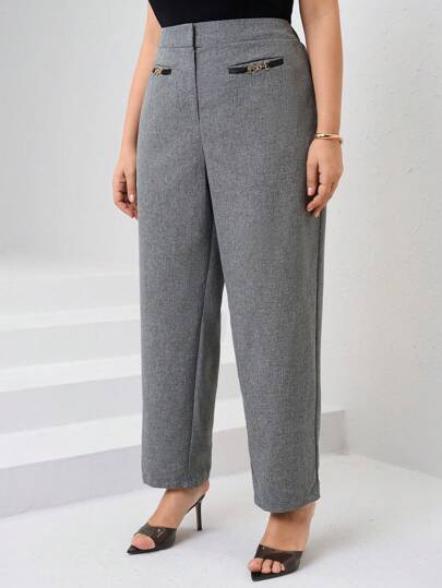 Chikora Plus Size Casual Minimalist Tapered Pants