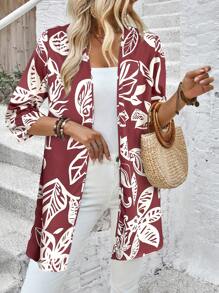 EMERY ROSE Women's Casual Loose Leaf Graphic 3/4 Sleeve Blouse, Suitable For Daily Wear In Summer - Redwood - View 4