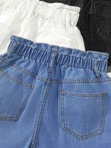 Tween Girl Casual Denim Ruffled Waist Washed Jean Shorts, 2pcs/Set,Holiday,Summer,Travel, School, Campus, College - Multicolor - View 6