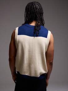 Musero 男士针织撞色拼接“M”刺绣无袖毛衣背心 - 彩色 - 查看 4