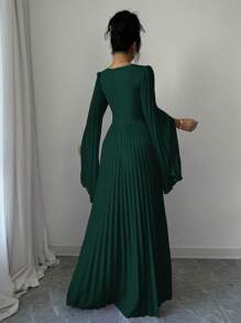 Elenzga Decolteu V Plis Maneca Deschisa Rochie Eleganta Romantica Femei Tinuta Maxi Femei - Verde Armată - Vizualizare 2