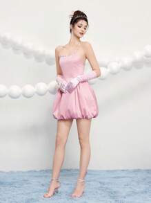 Poshira Vestido de novia elegante de estilo burbuja, vestido para invitada de boda con bajo estilo burbuja en color rosa, moda minimalista, adecuado para festival de música de verano, primavera/verano, vestido de fiesta, vestido de graduación