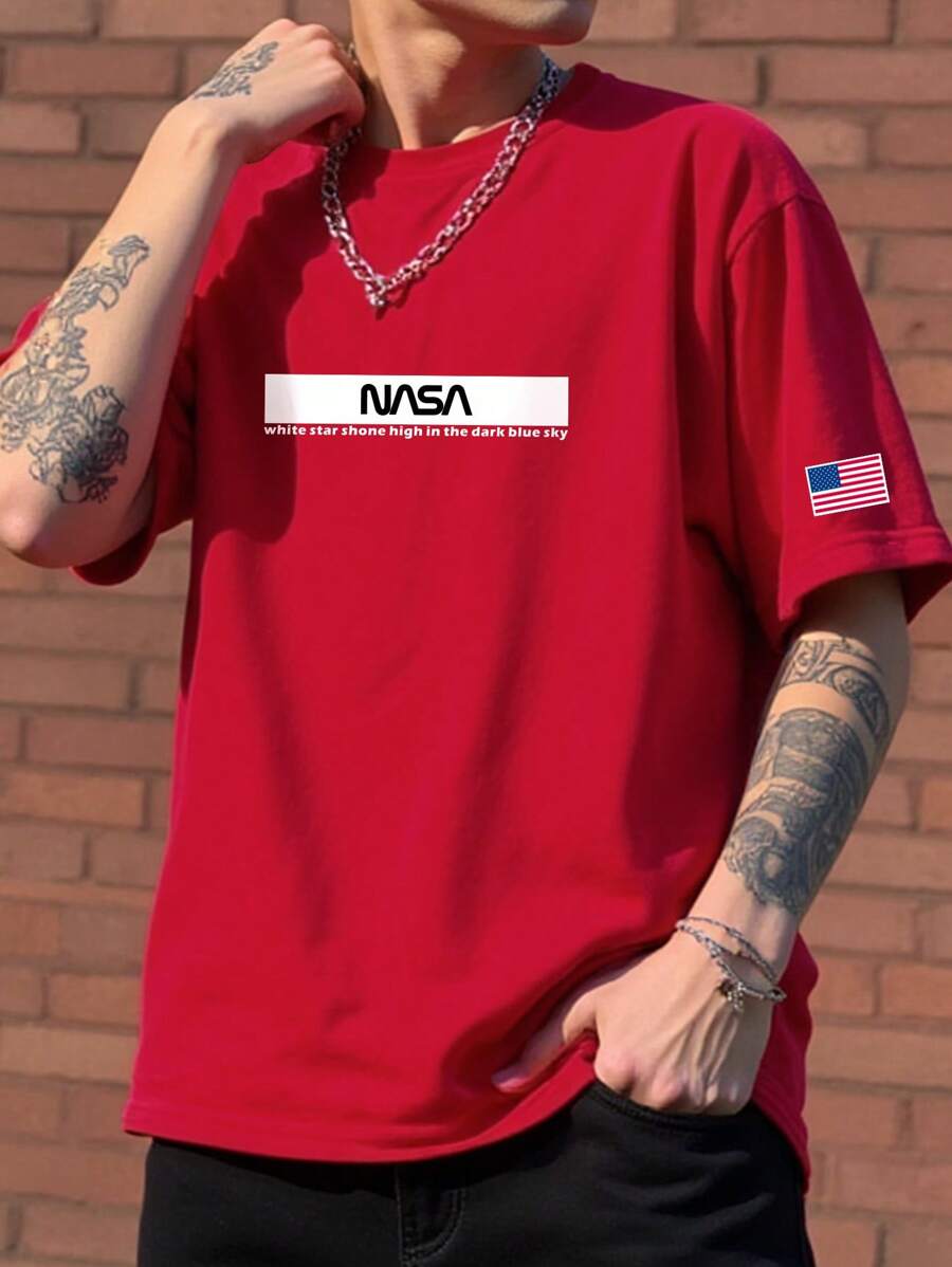 Manfinity Homme Men's Casual Minimalist Slogan Print Short Sleeve T-Shirt