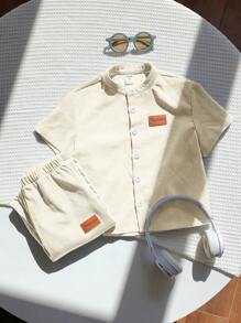 2pcs/Set Young Boys Casual Cute Graphic Short Sleeve Top Matched With Pants Set, Comfortable For Home, School, Sports, Suitable For Spring, Summer, Autumn, Winter