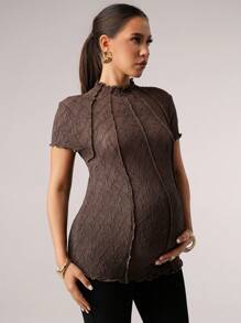 MaterniChic Pregnant Women Sheer Mesh Yoke Slim Fit T-Shirt Baby Shower Summer Outfits