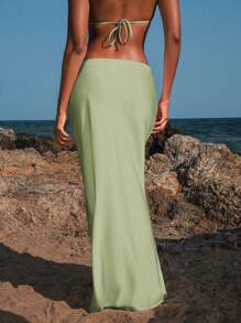 Opulessa Chân váy maxi dáng đuôi cá màu trơn thanh lịch dành cho nữ mùa thu đông, thích hợp đi chơi, dự đám cưới, phong cách công sở thường ngày, đi xem hòa nhạc, dự tiệc, đi club. - Màu xanh Bạc hà - Xem 4