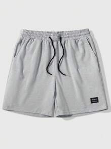 Manfinity Hypemode Plus Size Men's Letter Print Drawstring Waist Pockets Loose Casual Shorts - Light Grey - View 4