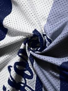 Aesthetic Post 男士 V 领字母印花短袖宽松休闲 T 恤 - 寶藍色 - 查看 6