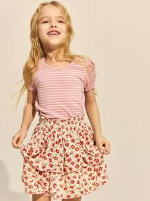SHEIN 少女优雅粉红条纹套装，春夏 - 彩色 - 查看 5