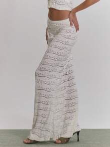 MUSERA Knitted Floral Maxi Skirt Boho Hippie Bohemian Elegant, For Holiday, Cute Dainty Fields Party - Apricot - View 5