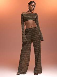 MUSERA Bandeau Long Sleeve Cropped 'Musera' Patterened Lace Top Co-Ord Top Only Sexy Ibiza Fits Spring Summer Vacation Beach Boho  Hippie  Bohemian