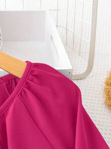 SHEIN Clasi Áo sơ mi tay raglan trơn thường ngày cỡ lớn cho khu nghỉ dưỡng - Màu Hồng Tươi - Xem 4