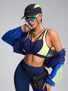 Innovista Brassière de sport minimaliste femme de couleur unie avec patchs, porter au quotidien de manière décontractée - Bleu marine - Voir 6