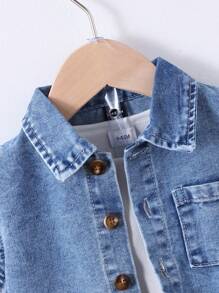 SHEIN Ensemble décontracté d'été pour bébé garçon, jeans bleu clair délavé