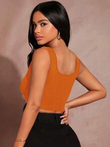 SHEIN SXY Áo ba lỗ không tay cổ vuông cỡ lớn cho nữ - trái cam - Xem 2