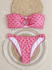 SHEIN Swim Beach Vacation All-Over Print Bikini Set (Random Patterns) For Summer - Pink - View 1