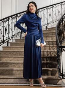 Graceveil 女士长袖连衣裙，纯色缎面，优雅，秋冬朴素