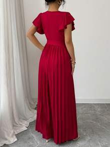 Elenzga Nuevo mono para mujer con cuello en V, mangas campana con volantes, pierna ancha fruncida, estilo ceñido y acampanado, para uso casual, viajes, fiestas, citas, elegante y de ajuste ceñido