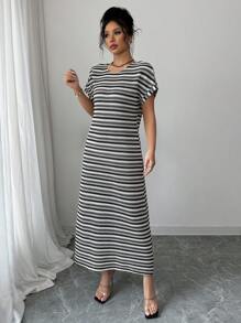 Elenzga Vestito lungo casual da vacanza, nero e bianco, con lavorazione a uncinetto, novità primavera/estate, da donna