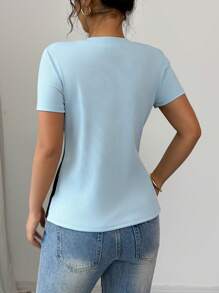 Elenzga 2025 Nieuw Mode Patchwork Ontwerp Taille Cinching Korte Mouw T-shirt