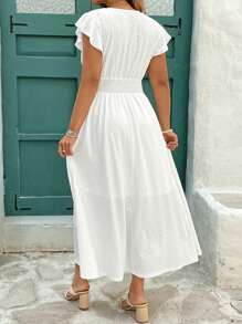 SHEIN Clasi Vestidos de primavera y verano para mujer, tallas grandes, de punto jacquard blanco, encaje elástico, cuello y cintura patchwork, corte en A, manga corta, elegantes vestidos de verano, vestidos blancos, vestidos de verano, vestidos blancos, vestidos elegantes, vestidos de verano, vestidos de tallas grandes, vestidos elegantes, vestidos de fiesta.