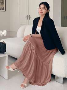 DAZY Chân váy dài chữ A bằng chiffon phối nhiều mảnh, xếp ly dành cho nữ - Hồng - Xem 5