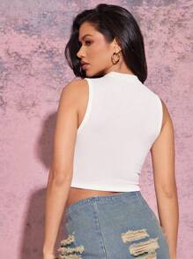 Denimoi 时尚性感镂空罗纹短款无袖上衣