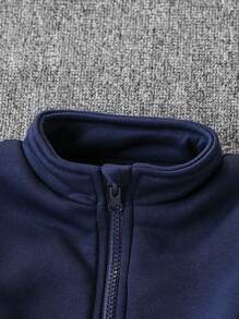 SHEIN 4-7 岁男孩保暖内衬运动套装，舒适时尚的休闲运动服，适合节日、生日、派对、日常穿着、秋季、春季、冬季、家居服，包含长袖夹克和裤子套装 男童运动服男童慢跑套装男童慢跑套装男童运动服男童运动服 - 寶藍色 - 查看 7