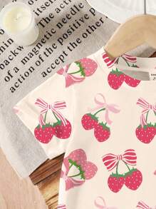GraphicGems Blusa informal de manga corta con estampado de fresas para niña bebé, primavera/verano - Multicolor - Ver 5