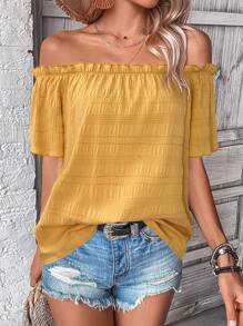 SHEIN LUNE Damska jednokolorowa bluzka z odkrytymi ramionami i krótkim rękawem, modna na wakacje