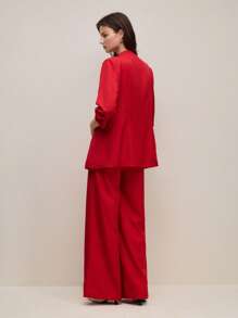 BizChic Red Mid-Sleeve Women Blazer With Wide-Leg Pants Ladies Suit Set, Spring/Summer - Red - View 3