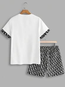 Manfinity VCAY 2 Pieces Men's Fitted Round Neck Printed T-Shirt Set, Suitable For Summer - White - View 3