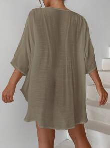 Swim Vcay Women's Loose Casual Elegant Batwing Sleeve Keyhole Connection Dress For Summer Beach Vacation