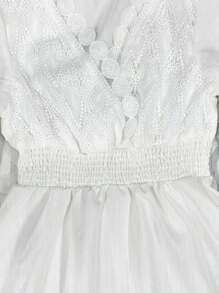 Franclia V-Neck Color Block Lace Solid Long Sleeve Dress Fall Cloth For Women - White - View 5