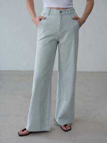 MOTF PREMIUM 斜口袋直筒牛仔裤 - 霧霾藍 - 查看 5