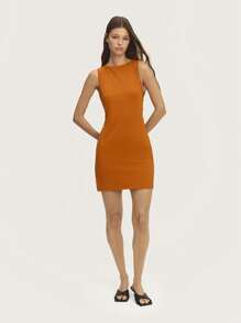SHEIN Unity Mini Dress Slevee Less Square Neckline. Cut Out Waist Detail With Gold Rings On The Side. Perfect For Spring Summer Nights - Beige - View 6