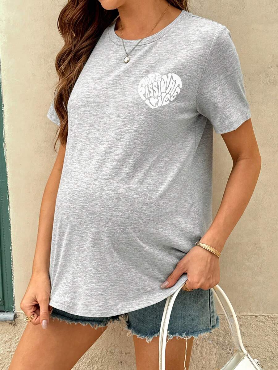 SHEIN 孕妇夏季宽松圆领短袖长款T恤，休闲运动风格