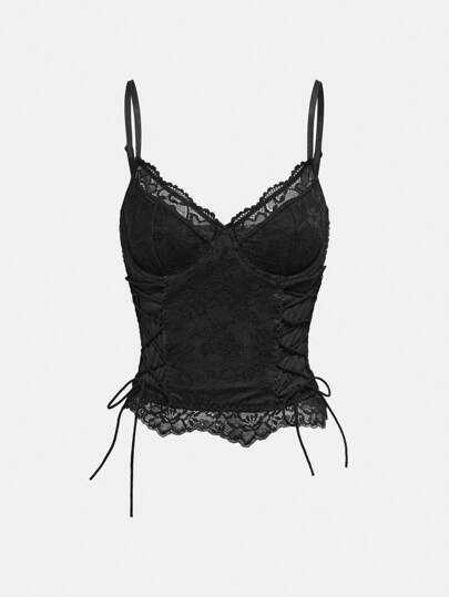 Goth Sexy Spitzen-Träger-Bindetop mit asymmetrischem Saum für Frauen, Valentinstags-Geschenk