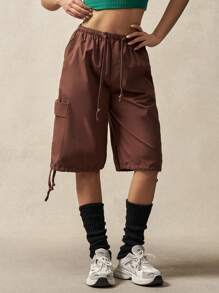 VARSIVA Low Waist Drawstring Tie Loose 5" Comfy Shorts - Brown - View 2