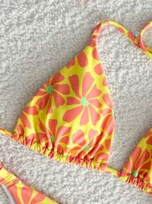 Swim Mod 1 Set Bikini de mujer con parte superior tipo halter y Bottom triangular, de estampado aleatorio