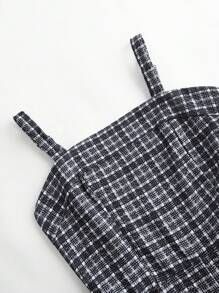 SHEIN MOD 秋季休闲吊带腰复古格纹阔腿连体裤