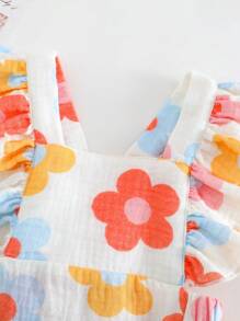 Cozy Pixies Pelele de manga corta con cuello cuadrado y estampado floral para recién nacida