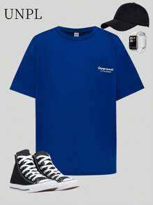 Tween Boys' Fashion Street Style Letter Print Loose Fit Round Neck T-Shirt, Classic Neckline Design