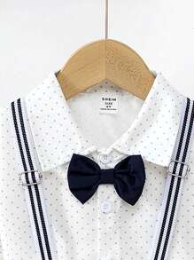 Young Boy 2pcs Outfit: White Dress Shirt And Suspender Shorts Suit - Multicolor - View 5