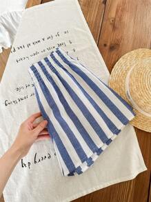 Tween Girls' Casual Wide Striped Elastic Waist Loose Vacation Shorts - Blue - View 4